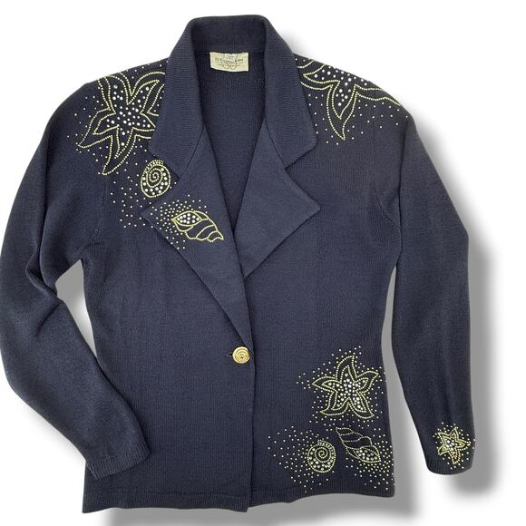 St John Santana Knit Sea Shell Starfish Rhinestone Embellished Blazer Sz Medium - Picture 1 of 12